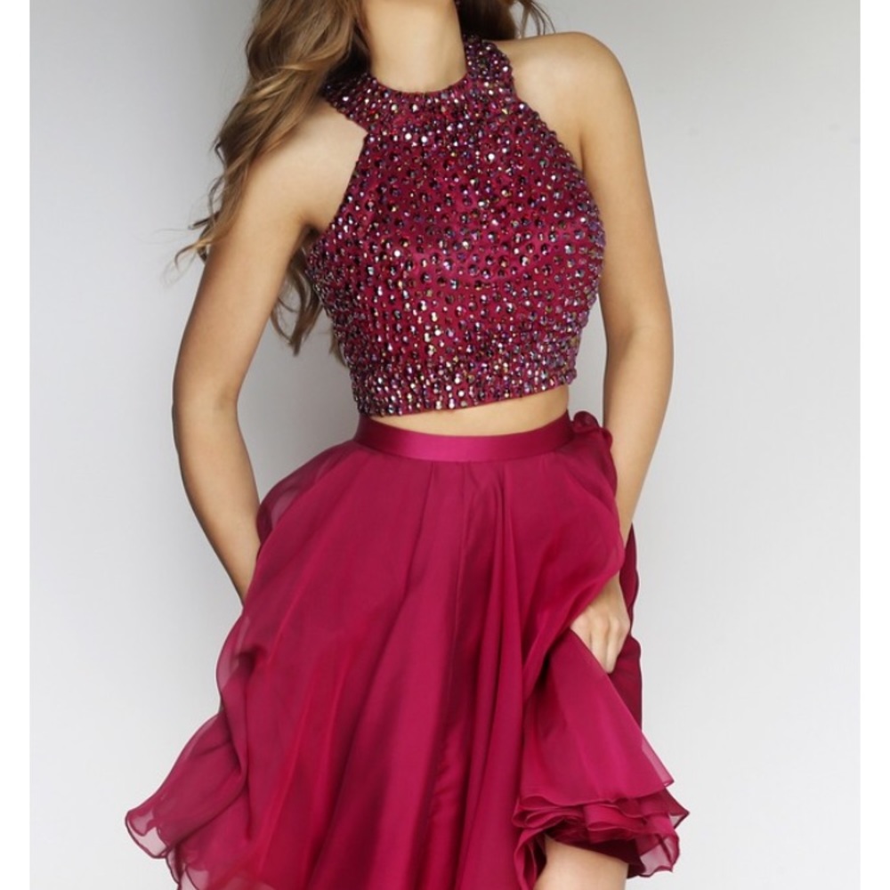 Two piece high neck homecoming dress
